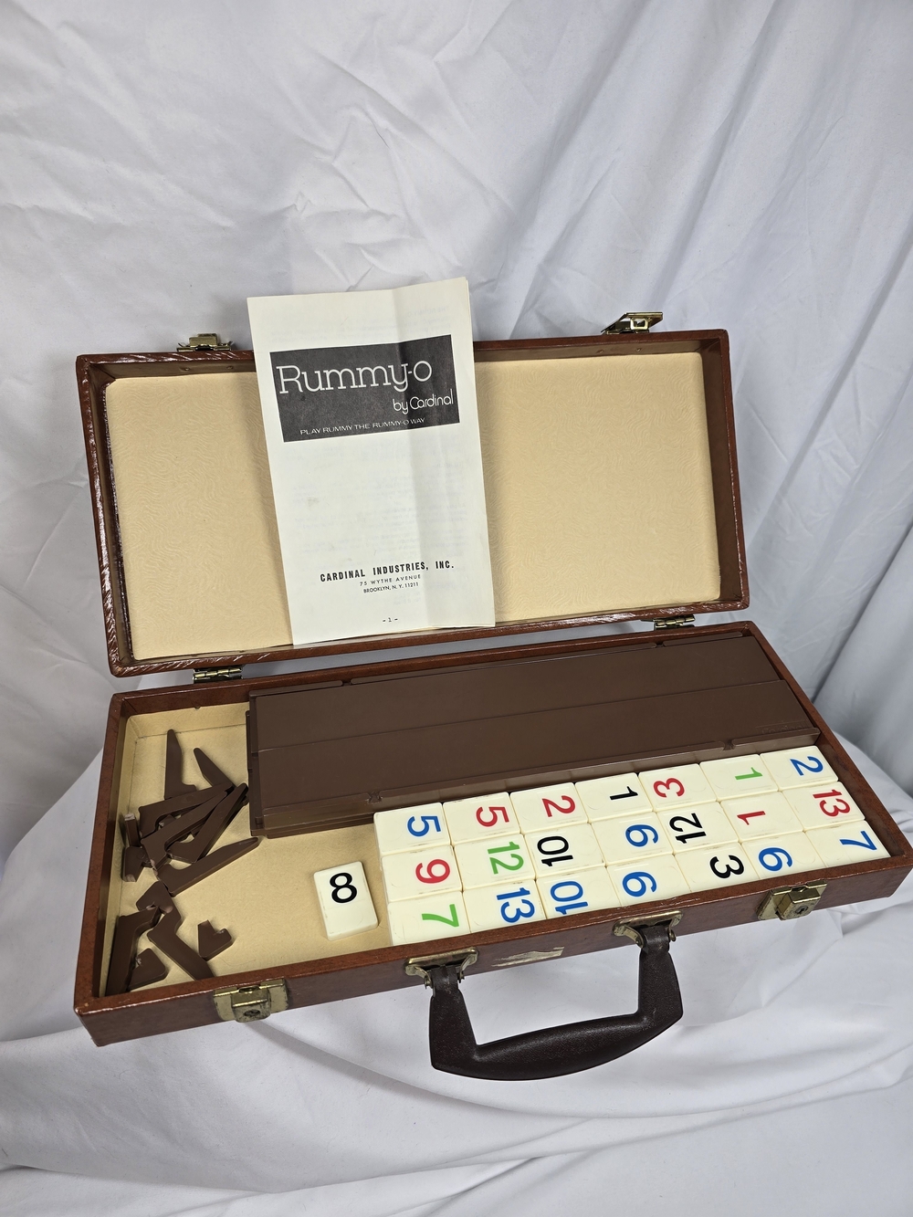 Vintage Cardinal Rummy-O Tile Game in Brown Faux Leather Case